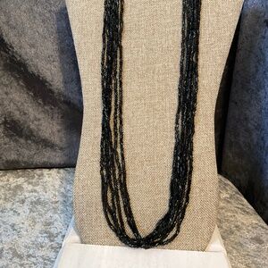 Vintage Multi Strand Black Bohemian Glass Necklace